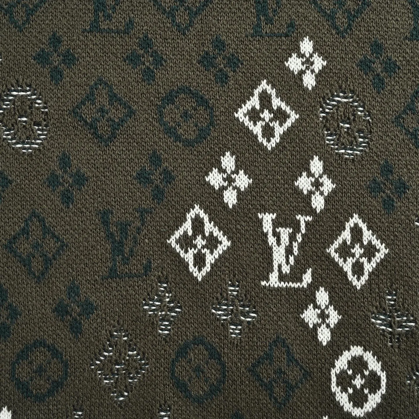 Louis Vuitton/Louis Vuitton military green old flower jacquard round neck knitted sweater